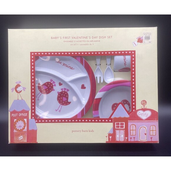 Pottery Barn Kids VALENTINES DAY Melamine 5 Piece Dish Set NEW - Picture 1 of 4